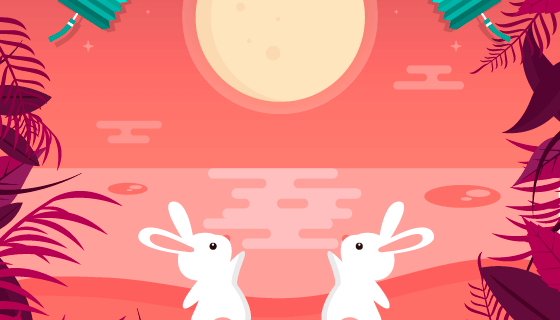 可爱兔子望月设计中秋节矢量素材(AI/EPS)