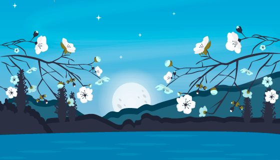 蓝色夜晚中秋节背景矢量素材(AI/EPS)