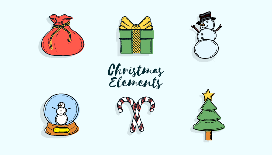 可爱的手绘圣诞节元素矢量素材(EPS/AI)
