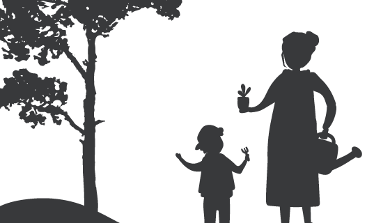 母子园艺剪影矢量素材(EPS)