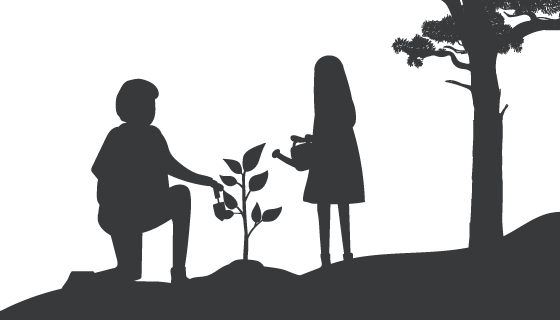 父女园艺剪影矢量素材(EPS)