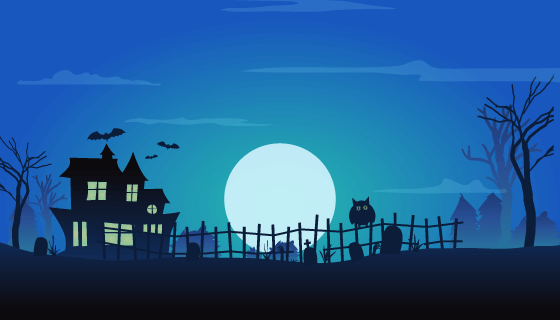 万圣节鬼屋墓地背景矢量素材(EPS/AI)