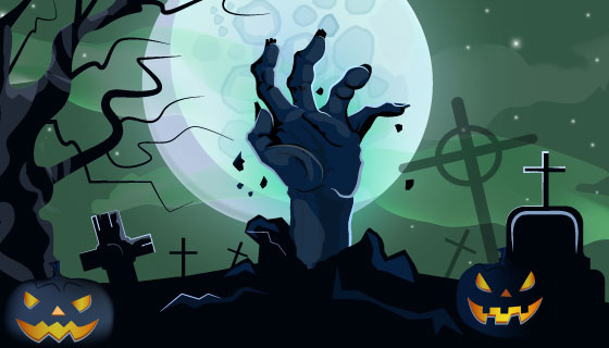 万圣节墓地恐怖之手矢量素材(EPS)