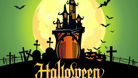 神秘的城堡万圣节背景矢量素材(EPS)