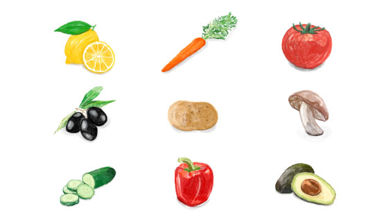 手绘水彩风格蔬菜矢量素材(EPS)