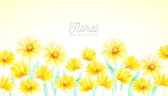 黄色水彩花卉背景矢量素材(EPS/AI)