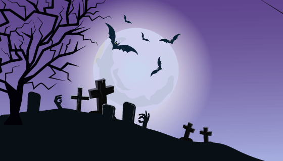 月亮墓地万圣节banner矢量素材(EPS)