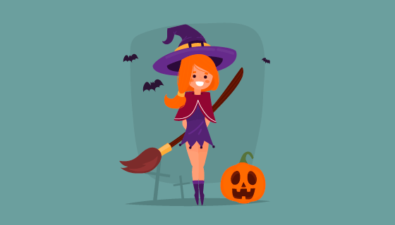 万圣节女巫背景矢量素材(EPS/AI)