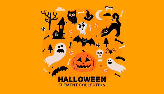 扁平风格万圣节元素矢量素材(EPS/AI/PNG)