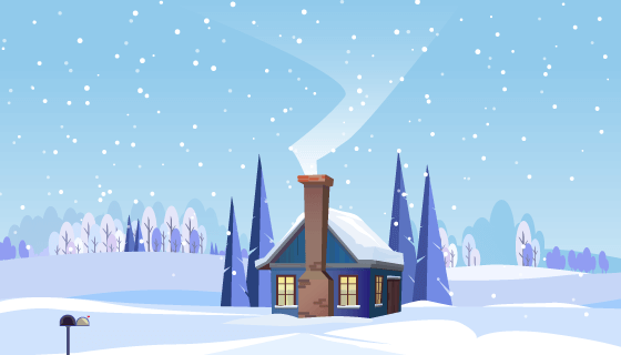 小屋子和炊烟的冬季景观矢量素材(EPS)