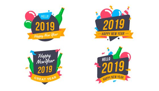 2019新年快乐标签矢量素材(EPS/AI/PNG)