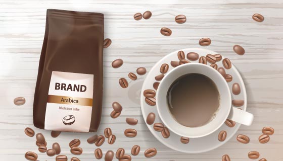 美味逼真的咖啡和咖啡豆矢量素材(EPS)