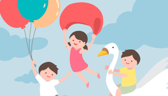 飞翔的小朋友儿童节背景矢量素材(EPS/AI)