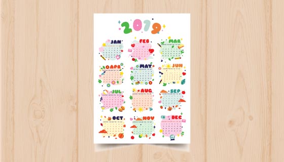 卡通风格2019日历矢量素材(EPS/AI)