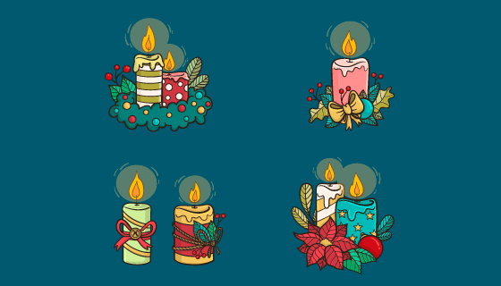 手绘风格圣诞蜡烛矢量素材(EPS/AI/PNG)