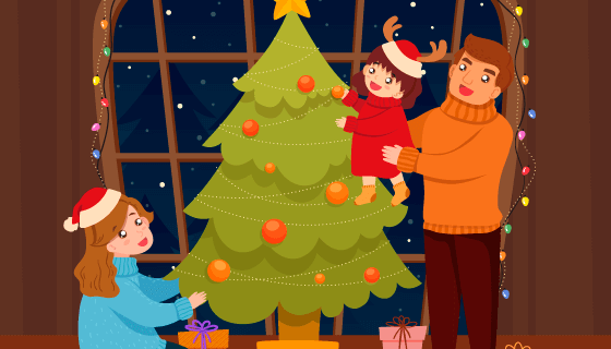 圣诞节家庭场景矢量素材(EPS/AI)