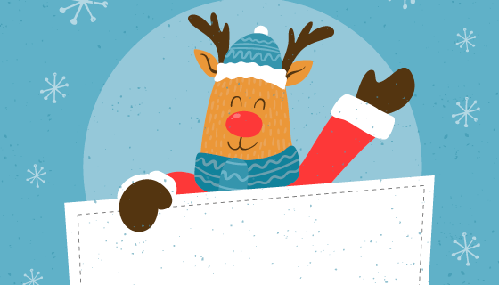 手绘圣诞驯鹿手持白板矢量素材(EPS/AI)