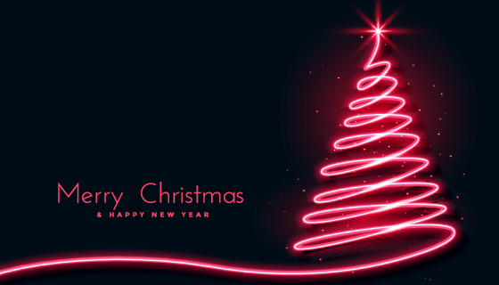 红色霓虹灯圣诞树背景矢量素材(EPS)
