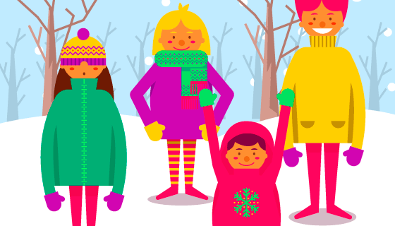 冬天里玩耍的孩子们矢量素材(EPS/AI)