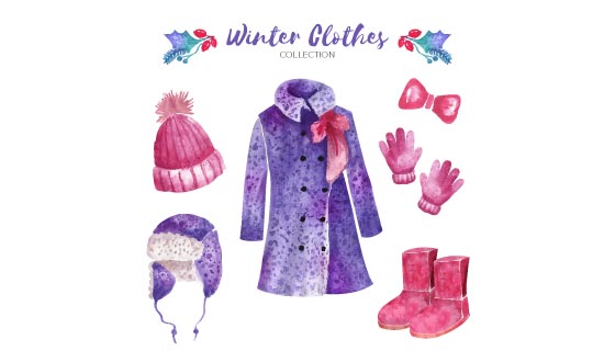 水彩风格冬天衣物和必需品矢量素材(EPS/AI/PNG)