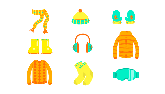 扁平风格冬天衣物和必需品矢量素材(EPS/AI/PNG)