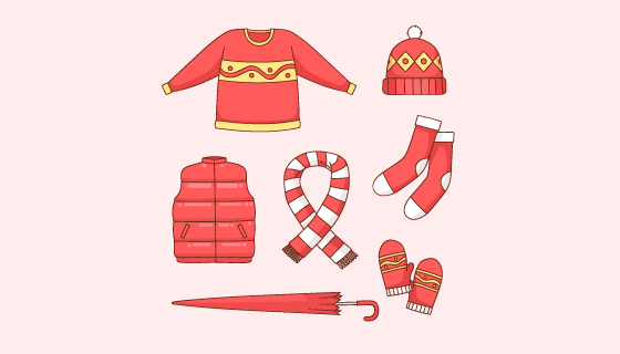 扁平风格冬天衣物和必需品矢量素材(EPS/AI/PNG)