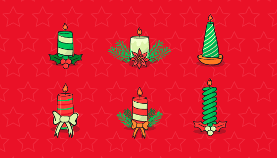 手绘多彩圣诞节蜡烛矢量素材(EPS/AI/PNG)