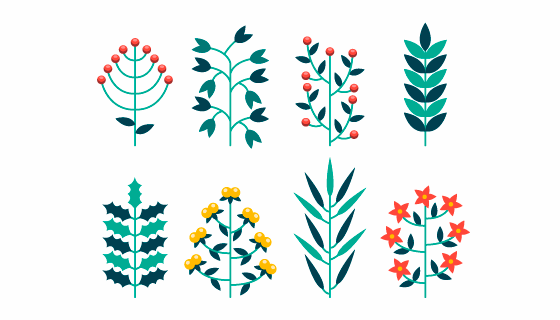 扁平风格冬季花卉矢量素材(EPS/AI/PNG)