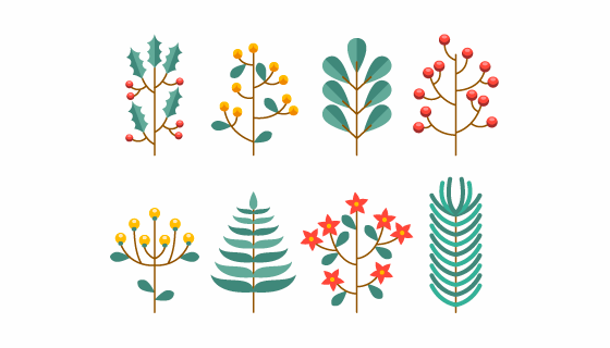 扁平风格冬季花卉矢量素材(EPS/AI/PNG)