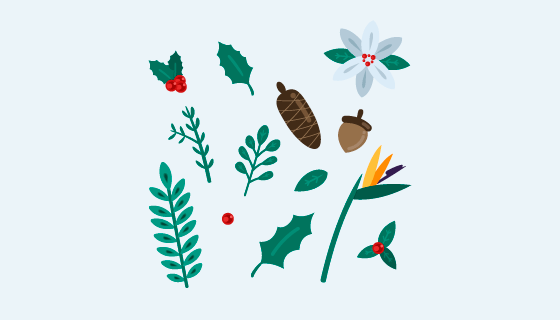 扁平风格冬季花卉矢量素材(EPS/AI/PNG)