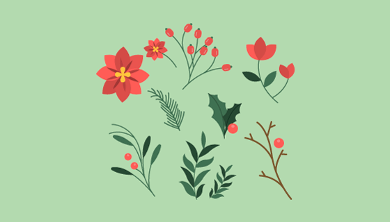 扁平风格冬季花卉矢量素材(EPS/AI/PNG)