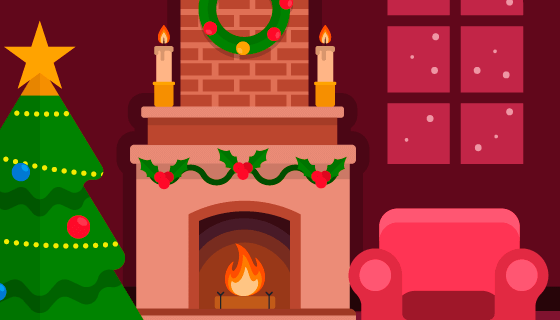 扁平风格圣诞壁炉背景矢量素材(EPS/AI)