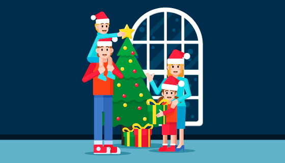 一家人庆祝圣诞节矢量素材(EPS/AI)