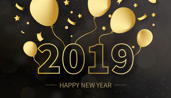金色气球2019新年快乐背景矢量素材(EPS)
