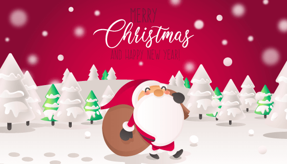 背着袋子走在雪地里的圣诞老人矢量素材(EPS)