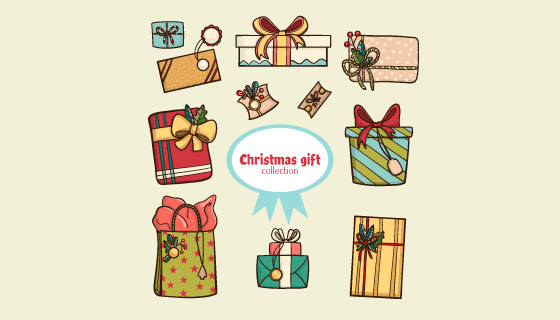 手绘圣诞节礼物矢量素材(EPS/AI/PNG)