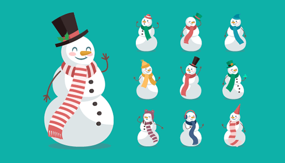 扁平风格圣诞雪人矢量素材(EPS/AI/PNG)