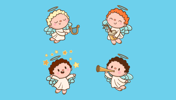 可爱的圣诞音乐天使矢量素材(EPS/AI/PNG)