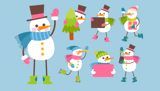 扁平风格可爱雪人矢量素材(EPS/AI/PNG)