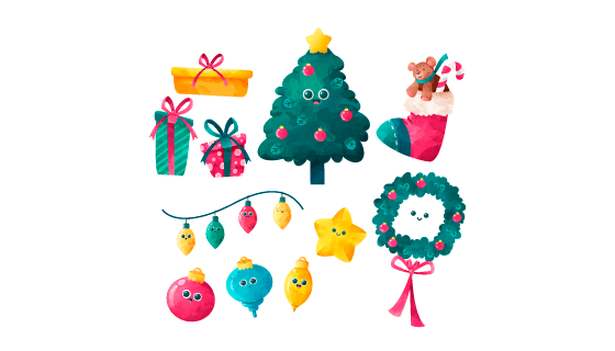 水彩风格的圣诞节装饰矢量素材(EPS/AI/PNG)
