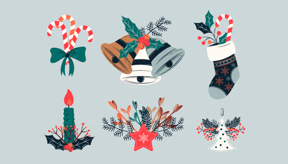 复古的圣诞节装饰矢量素材(EPS/AI/PNG)