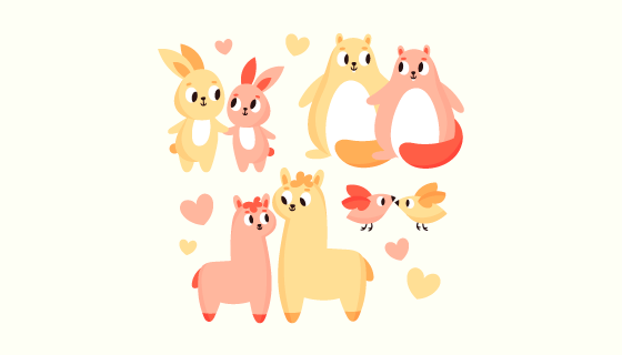 情人节成对的动物矢量素材(EPS/AI/PNG)