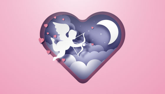 丘比特爱心情人节背景矢量素材(EPS/AI)