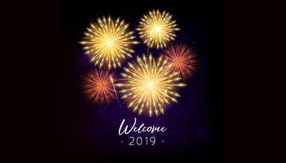 2019新年快乐烟花背景矢量素材(EPS/AI)