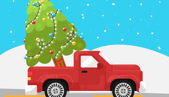 装着圣诞树的皮卡车矢量素材(EPS/AI)