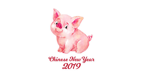 水彩风格小猪新年快乐矢量素材(EPS/AI)