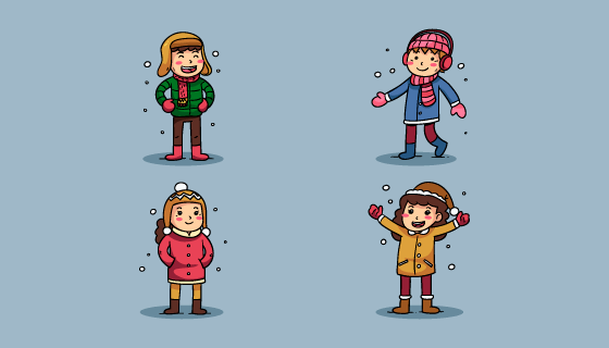 冬天里的小孩矢量素材(EPS/AI/PNG)