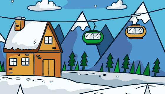 手绘滑雪站背景矢量素材(EPS/AI)