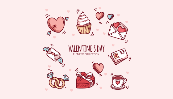 涂鸦情人节元素矢量素材(EPS/AI/PNG)