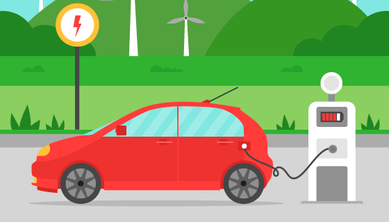 充电的红色电动车矢量素材(EPS/AI)